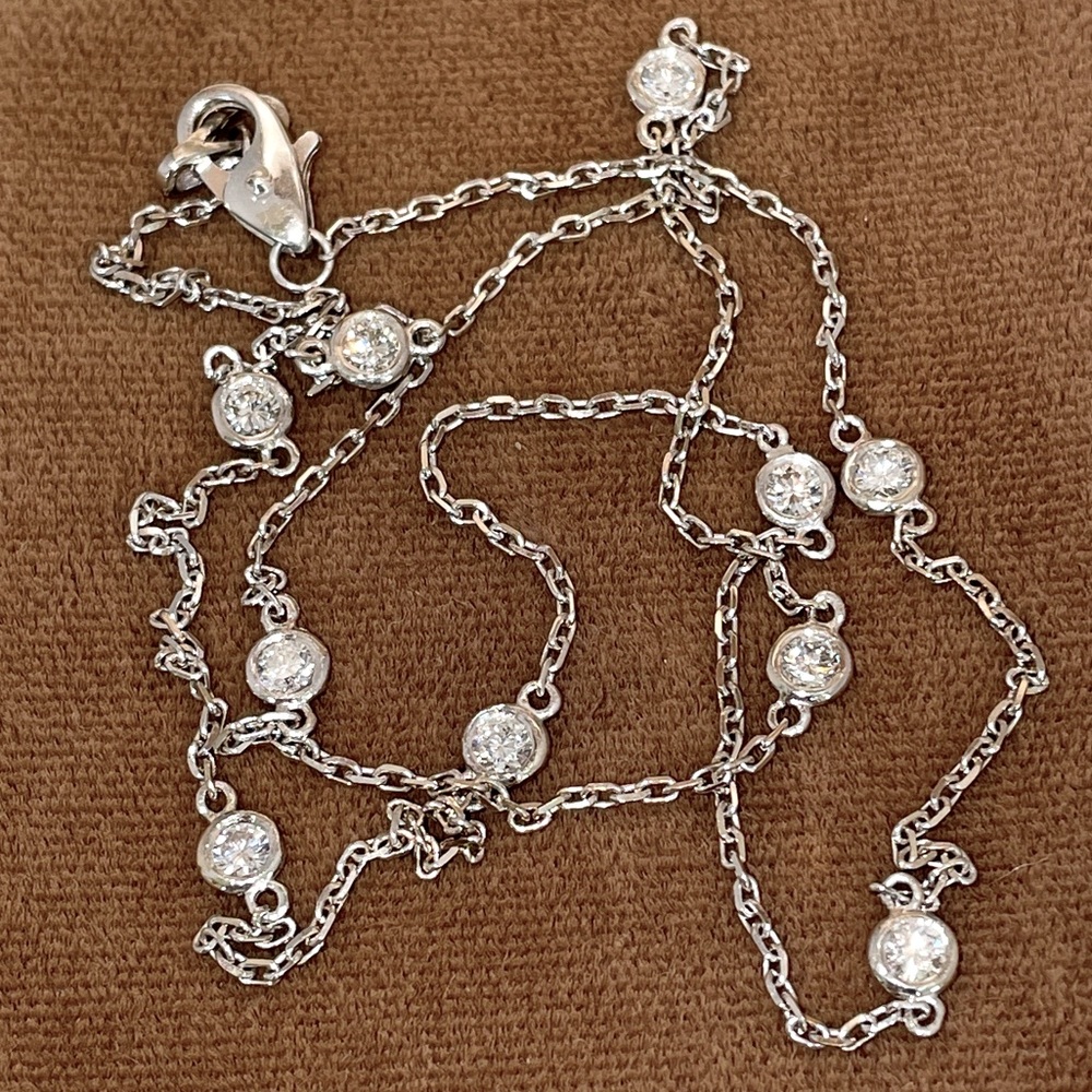 Solid 14K Gold White Gold Natural Bezel Set Diamonds by the Yard Custom Necklace